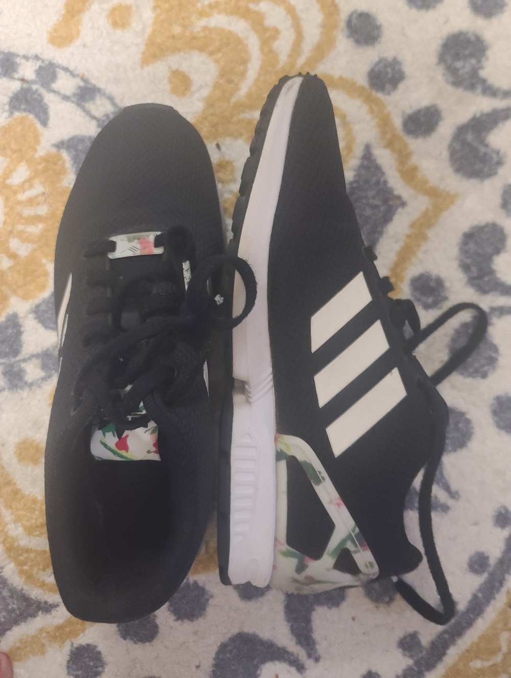 adidas Black and White Sneakers with Floral Heel Accents